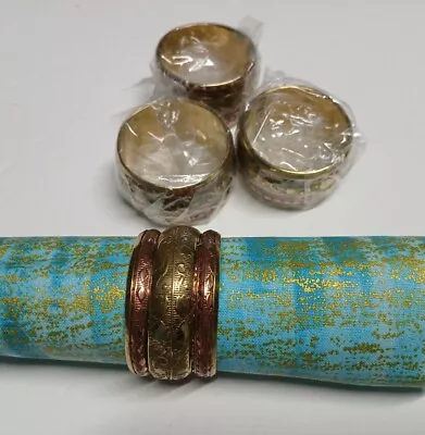 Vintage Brass Copper Etched Napkin Rings Set Of 4 Kitchenware Dining • $15.79