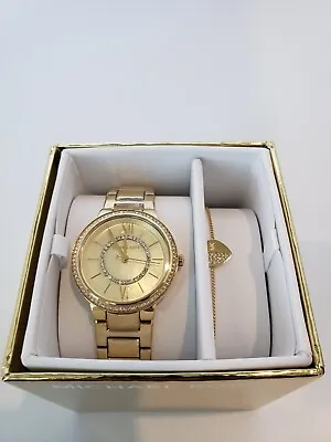 Michael Kors Gabbi Women's Gold Crystal Watch & Heart Bracelet Set NIB MK1031 • $143.09