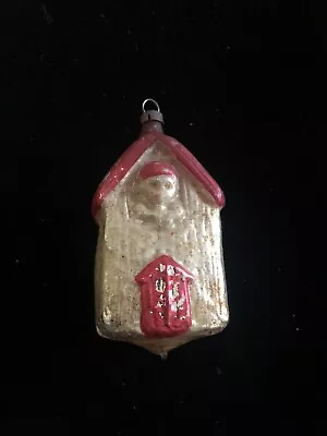 Vintage Antique Hand Blown Mercury Glass  Christmas House With Elf Ornament • $125