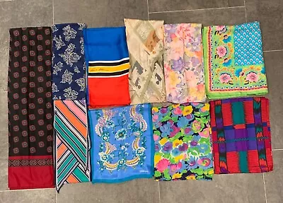 Lot 10 Womens Designer Scarves Vintage & Contemporary Some Silk Hand Rolled Hem • $20