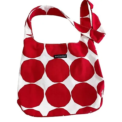 Marimekko Crossbody Shoulder Bag Tote Canvas Red White Dot • $74.96