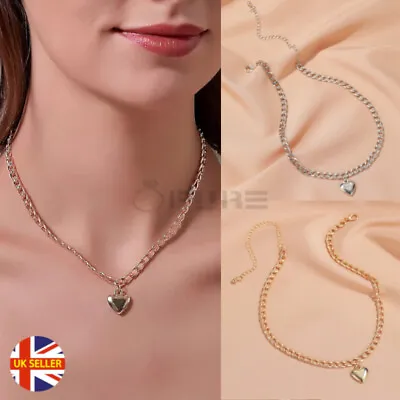 £3.95 • Buy Women Fashion Necklaces Choker Gold Silver Color Heart Charm Curb Chain Necklace