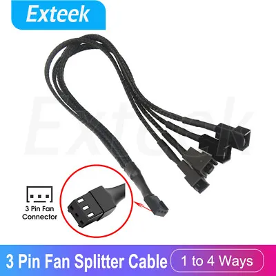 3 Pin Fan Splitter Cable 1 To 4 Ways Extension Power Sleeved Y Cable Case Coolin • $5.95