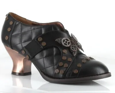 Hades ICON Black Quilted Steampunk Victorian Oxford Kitten Heel Gear Rivets 6-11 • $95