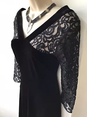 NEW M&S Black Velvet Velour Occasion Dress With Lace Details UK 10 Gothic • £16