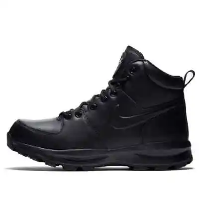 Nike Manoa 454350-003 Men's Triple Black Leather Mid Top Hiking Boots D324 • $99.99