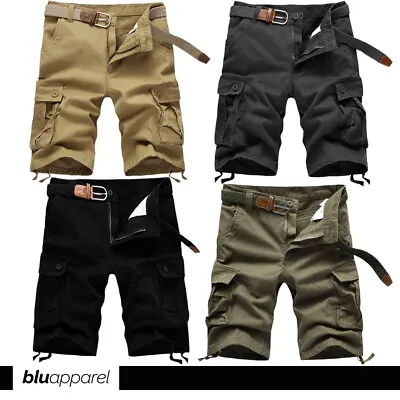 Mens Cargo Shorts Cotton Blend Work Walking 34 36 38 40 Black Beige Green Grey • £16.99