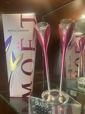 Moet Chandon Flower Rose Tulip Glasses W/stand & Box • $50