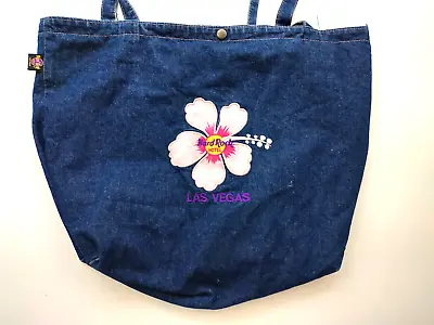 Hard Rock Las Vegas Blue Denim Tote Shoulder Bag Hibiscus Flower Logo • $15