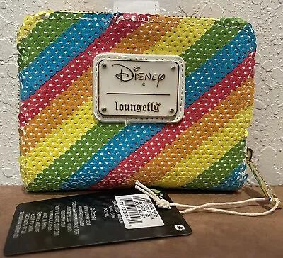 Loungefly Sequin Rainbow Minnie Mouse Mini Zip Around Snap Closure Wallet NEW • $19.95