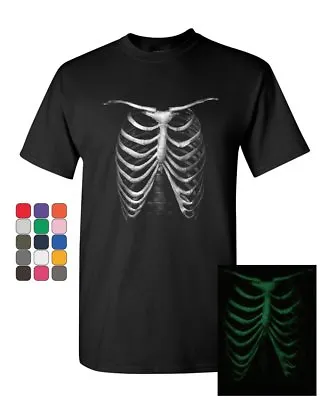 $14.95 • Buy Rib Cage Glow In The Dark T-Shirt Skeleton Halloween Bones Xray Mens Tee Shirt