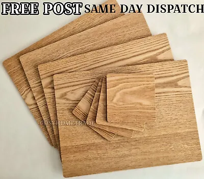 Set Of 4 Placemats And 4 Coasters Brown Wooden Oak Veneer Table Setting Mats • £24.89
