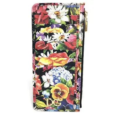 DOLCE & GABBANA Flower Leather Coin Case Card Case MultiColor Black From Japan • £161.53