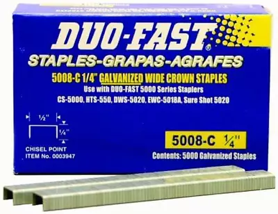 Duo Fast 5008C 20 Gauge Galvanized Staple 1/2-Inch Crown X 1/4-Inch Length 5000 • $22.18