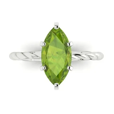 2 Ct Marquise Rope Statement Bridal Natural Peridot Ring Real 14k White Gold • £311.43