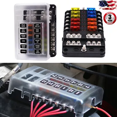 US 12V 12Way Car Auto Boat Bus UTV Blade Fuse Box ATO ATC Block Holder Cover+LED • $15.90