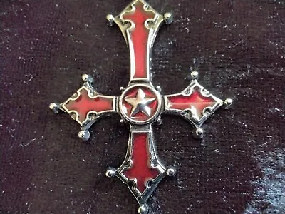 Red Silver Inverted Cross Pendant Chain Occult Dark Worship Goth • £3.79
