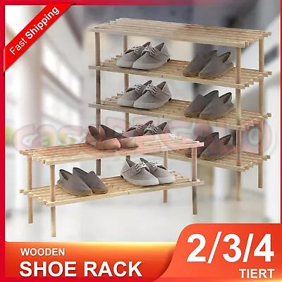 $17.95 • Buy 2 3 4 Tiers Layers Bamboo Shoe Rack Storage Organizer Wooden Shelf Stand Shelves