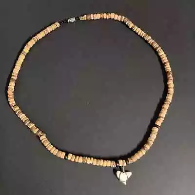 Men's Wooden Beaded Shark Tooth Surfer Necklace • $23.10