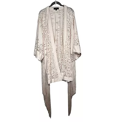 Mossimo Womens OS Semi-sheer Burnout Cream Color Open Cardigan Fringe Boho • $21.95