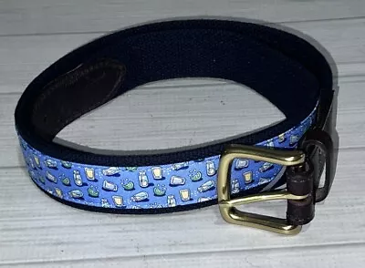 Vineyard Vines Tequila & Lime Print Canvas Club Belt Men’s Size 34 Leather Ends • $19.99