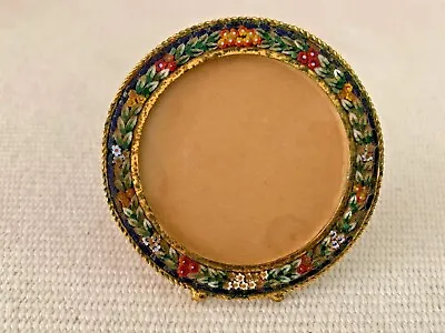 VINTAGE ITALIAN MICRO MOSAIC PHOTO PICTURE FRAME -  2 5/8  Round W/ Easel • $28