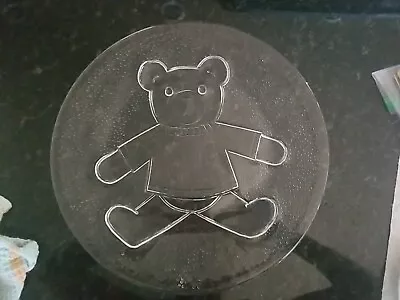 Teddy Bear Cake Plate Serving Platter Glass 13  Round Pilgram Glass Birthday Vtg • $14.99