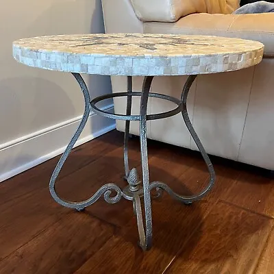 24-Inch Stunning Marble Mosaic Coffee Side Table With Base Vintage • $600