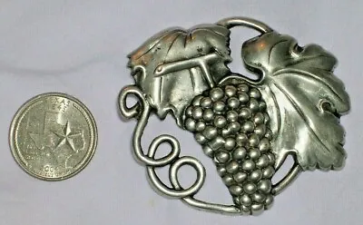 HTF Huge Sterling Silver Grapes Leaves Pin Brooch Signed McClelland Barclay • $199.99