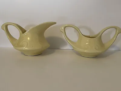 VTG Art Deco Pearl China Co / Hall Cream & Sugar Swirl Yellow Mid Century • $17.99