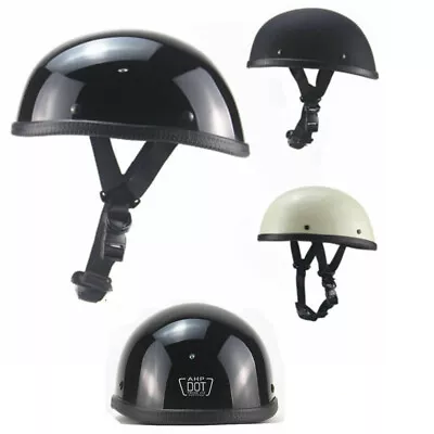 Low Profile German Novelty Flat Black Motorcycle Half Helmet Cruiser Chopper DOT • $30.99