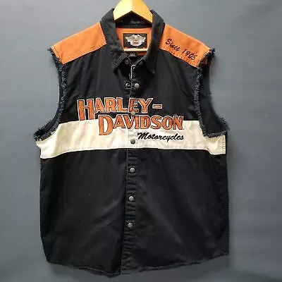 Harley Davidson Biker Sleeveless Embroidered Mechanic Button Up Shirt Men's XL • $30