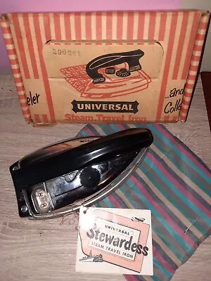 Vintage Universal Stewardess Steam Travel Iron W/ Packaging/Zipper Cover Pouch.  • $14.99