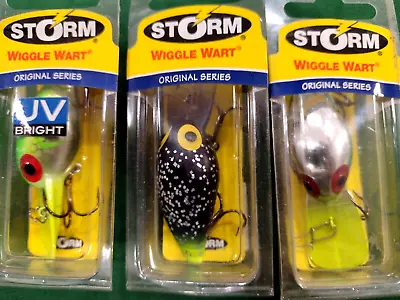 3-NIB 2  3/8oz. Storm Wart Lures Silver/Chrt Lip Blk GLTR/Chrt Blazin Blue UV • $19.99