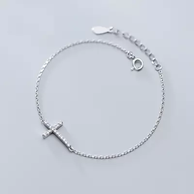 925 Sterling Silver Sideways Religious Cross Link Chain Bracelet· • $14.98