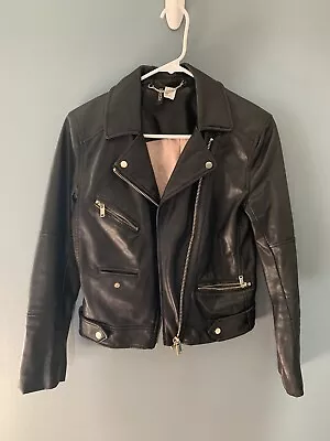 H&M Faux Leather Jacket Black Biker Size 6 • $18