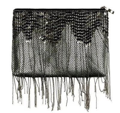 Zara Beaded Clutch Bag With Sequin & Fringe Tassel Chain New • £49.99