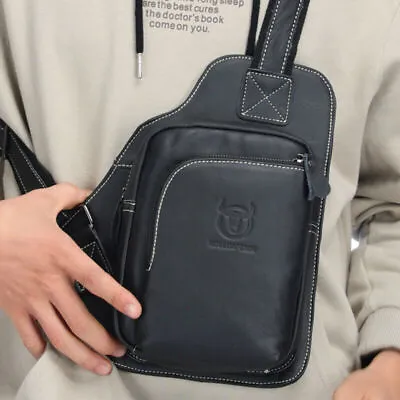 Mens Shoulder Bag Casual Daypack Sling Backpack Genuine Leather Chest Bag Travel • $30.59