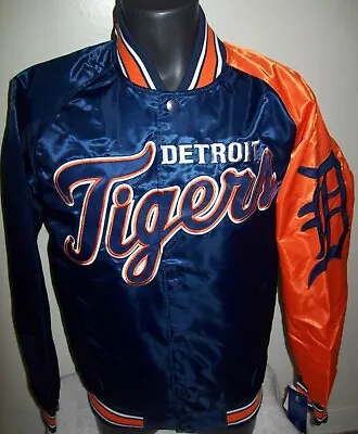DETROIT TIGERS MLB STARTER Snap Down Jacket Sping/Summer Ed NAVY/ORANGE SM LG • $89.99