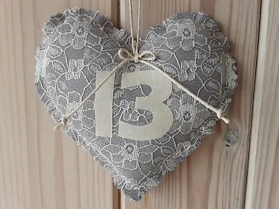 13th Lace Wedding Anniversary Grey Shabby Vintage Chic Love Heart Handmade Gift • £14.35