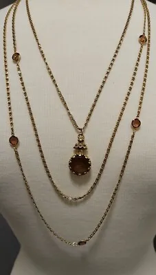 Vintage Goldette Intaglio Brown Glass Gold Look Three Strand Cameo Necklace • $50