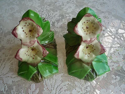 MCCOY POTTERY 1940s LILY FLOWER BOOKENDS PAIR!  RARE COLOR! • $49.99