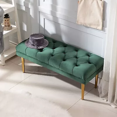 £25 • Buy Velvet Bench Footstool With Tufted Button Design Ottoman Seat For Bedroom