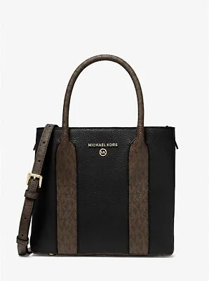 NWT Michael Kors Austin Black Leather Signature Logo Medium Crossbody Bag $358 • $109