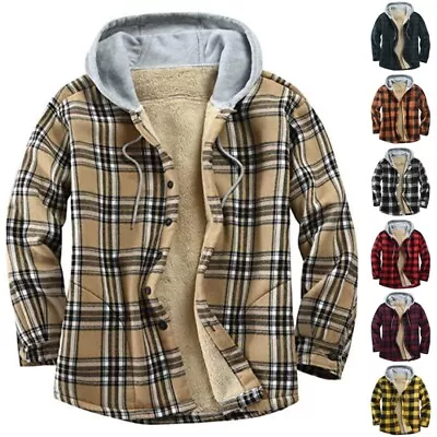 Mens Sherpa Hoodie Hooded Shirt Jacket Winter Long Sleeve Casual Outwear Coats • $48.99