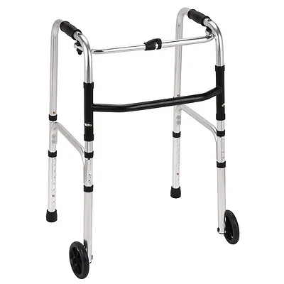 Lightweight Aluminium Folding Mobility Zimmer Walking Frame With 2 Wheels ECWF02 • £39.99