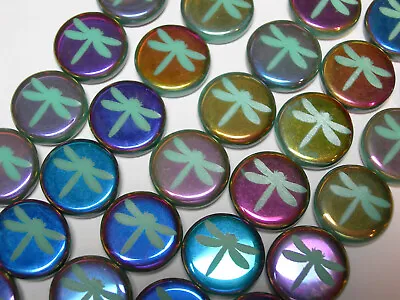 8 14mm Czech Glass Multicolor Metallic Dragonfly Coin Beads • $7