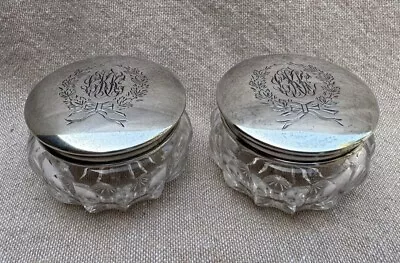 Vintage Gorham Pair Vanity Jars Cut Glass & Sterling Monogrammed  LKK  • $89