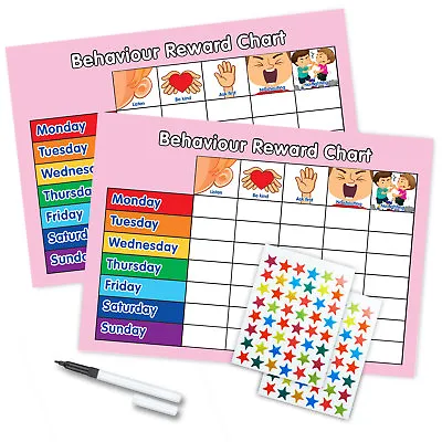 BEHAVIOUR REWARD CHART MAGNETIC AVAILABLE FREE PEN & STARS A4 Twin Pink • £2.10