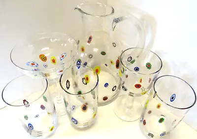 Lot-6 Leonardo Murano Millefiori Glassware Pitcher Margarita Wine 3-Tumblers • $139.95